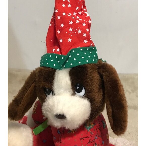 Vintage Christmas Plush Puppy With Santa Hat & Pillow Accessory - Picture 4 of 7